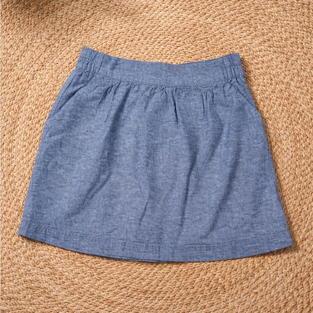 LOFT Chambray Mini Skirt Blue Elastic Waist Size Small Petite